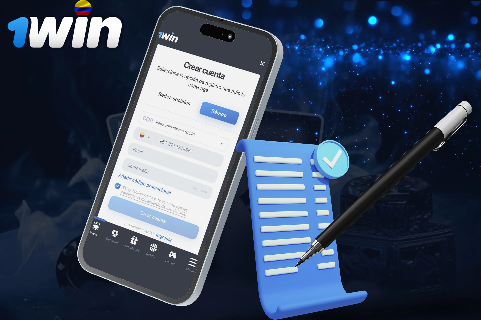 Regístrate en la aplicación 1Win y diviértete