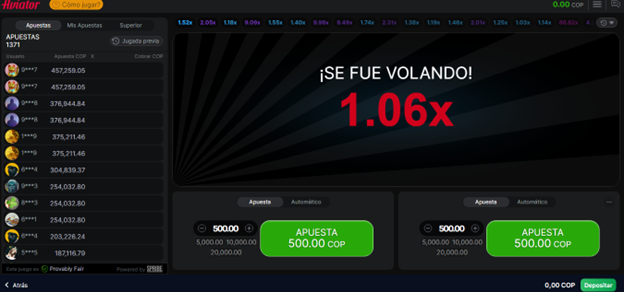 screenshot of aviator game