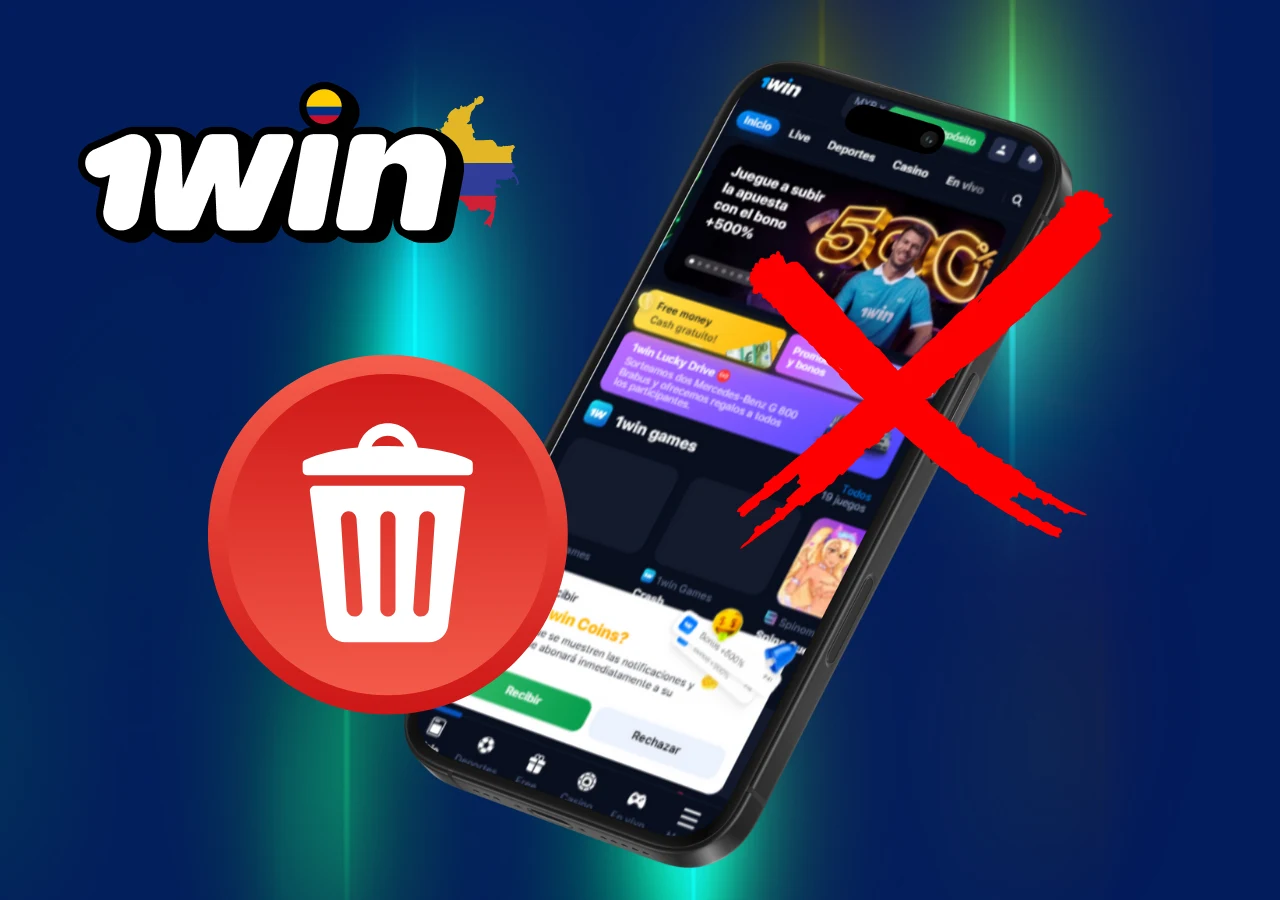 Para borrar la aplicacion 1win, se debe mantener el icono y seleccionar la opcion de desinstalar.