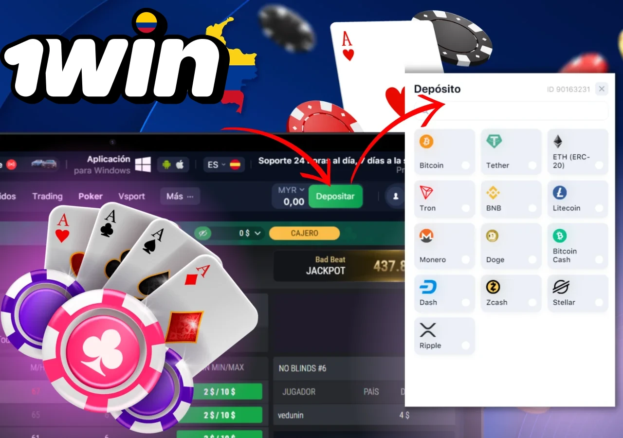 1Win ofrece varios metodos de deposito y retiro para jugar al poquer.