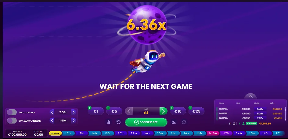 Interfaz de Spaceman de 1Win